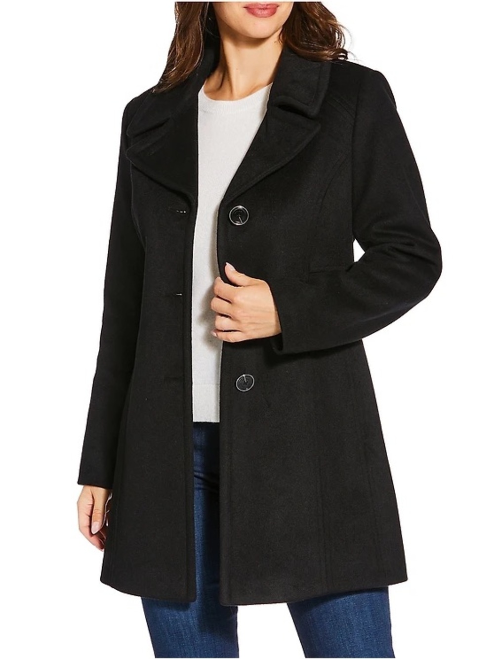 Michael Kors Wool Blend Notch Lapel Button Front Peacoat
